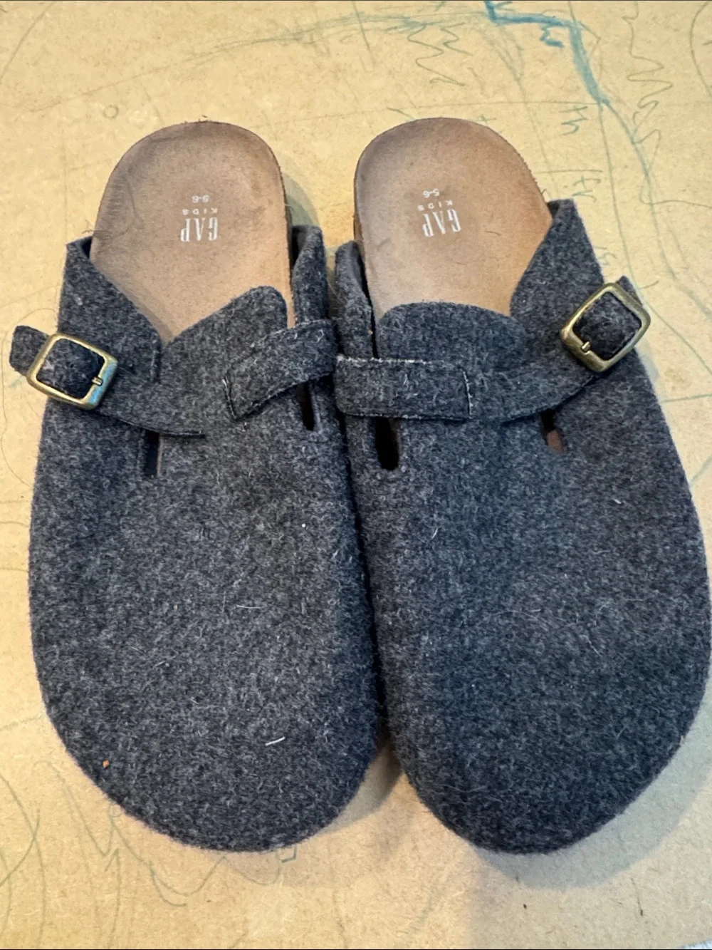 GAP Kids Dark Gray Felt Slip-On Clogs with Buckle